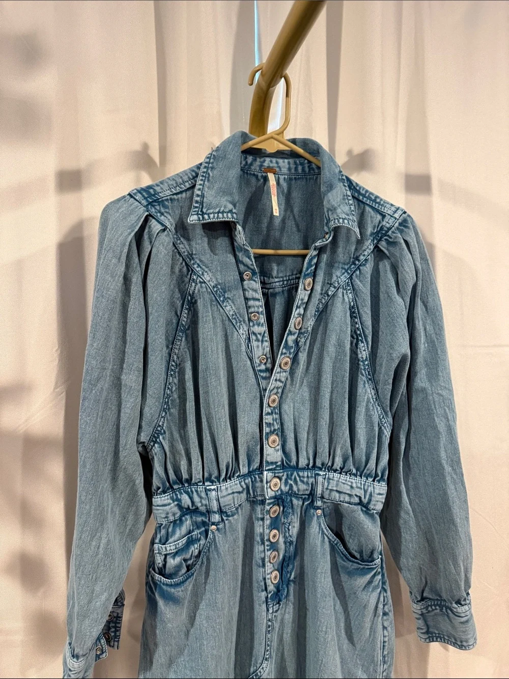 FREE PEOPLE Mad Love Light Blue Denim Midi Dress XS